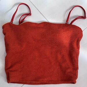 Chic Red Textured Bikini Top
